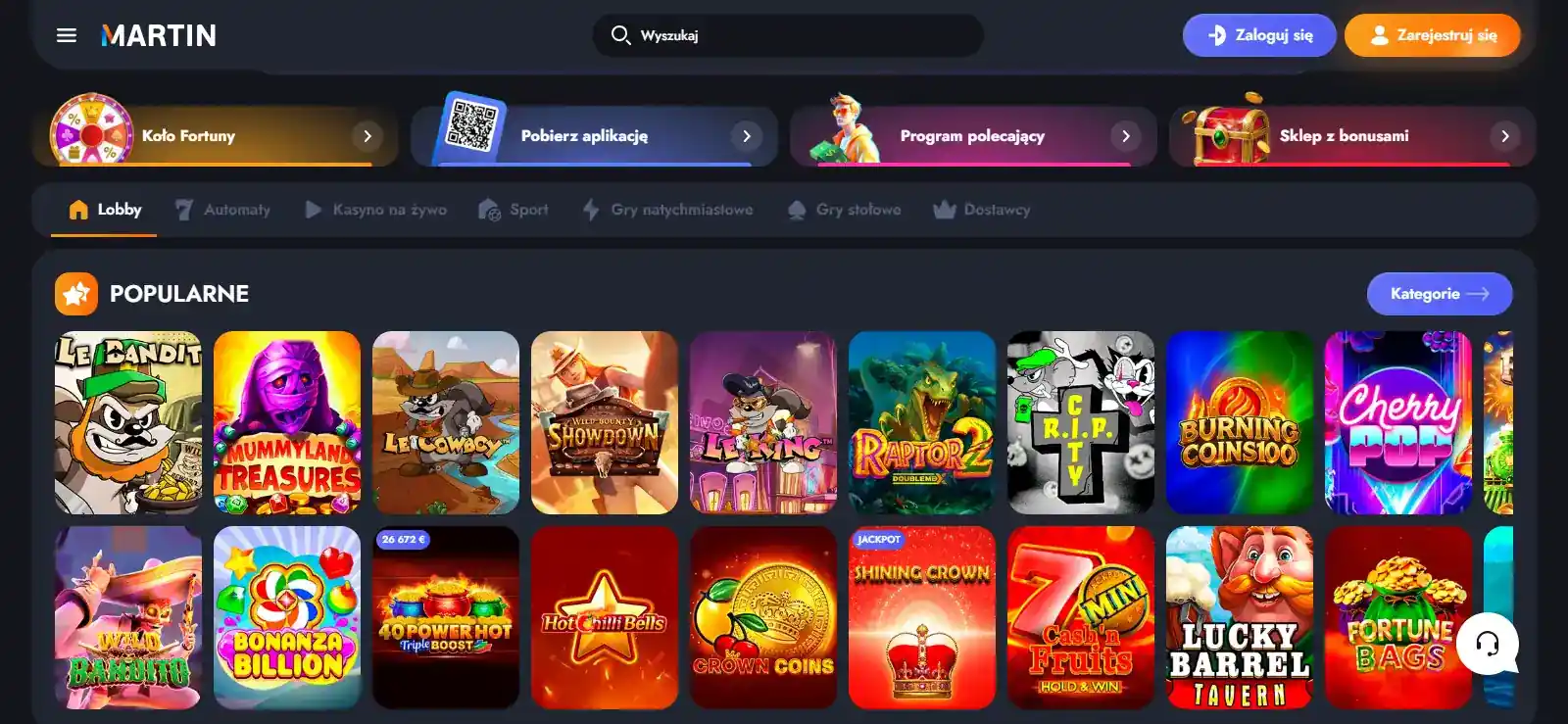 Polska wersja strony MARTIN Casino